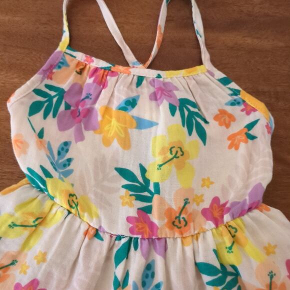 Cat & Jack Baby Girls Beige Tropical Floral Gauze Spaghetti Strap Dress size 18M - Picture 4 of 6